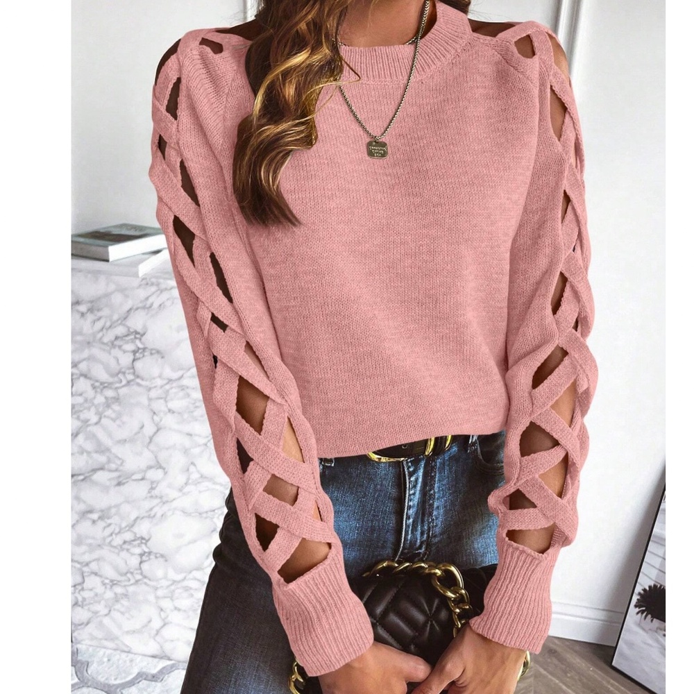 Cozy Criss Cross Long Sleeve Loose Fit Sweater Top - Picture 9 of 14